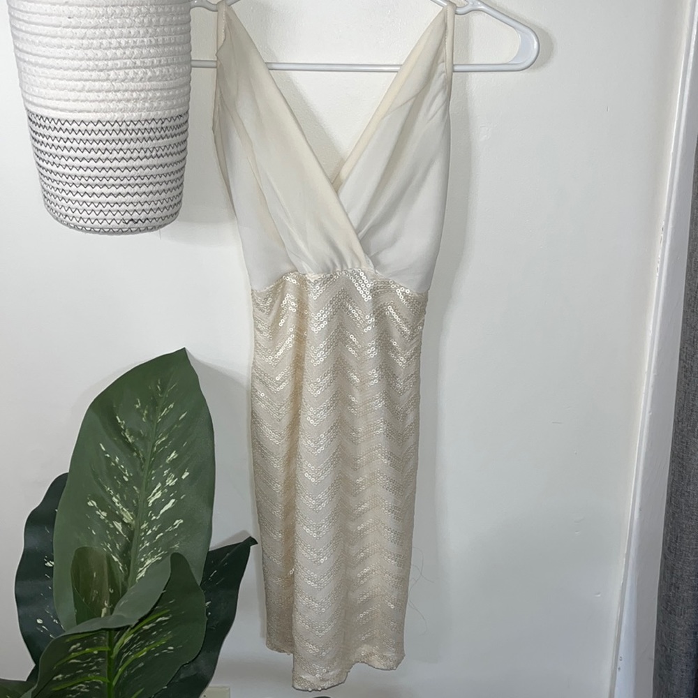 Off White Dress with Sequins. XSmall